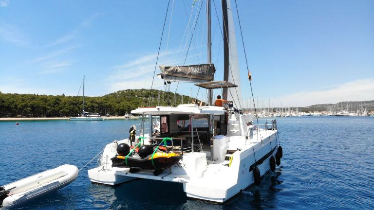 Book Bali 4.1 - 4 + 1 cab. Catamaran for bareboat charter in Marina Frapa, Rogoznica, Šibenik region, Croatia with TripYacht!, picture 1