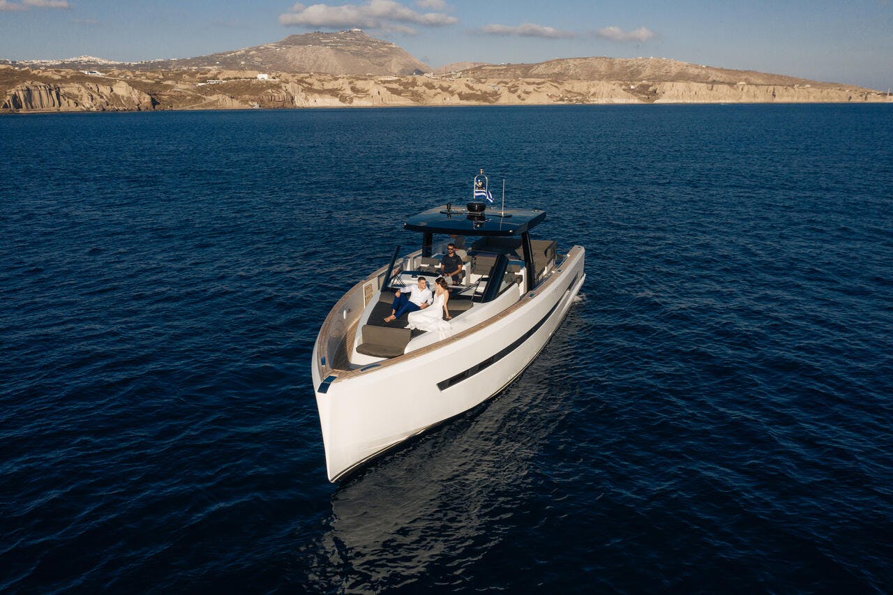 Book Fjord 48 Open Motor yacht for bareboat charter in Santorini, Cyclades, Greece with TripYacht!, picture 1
