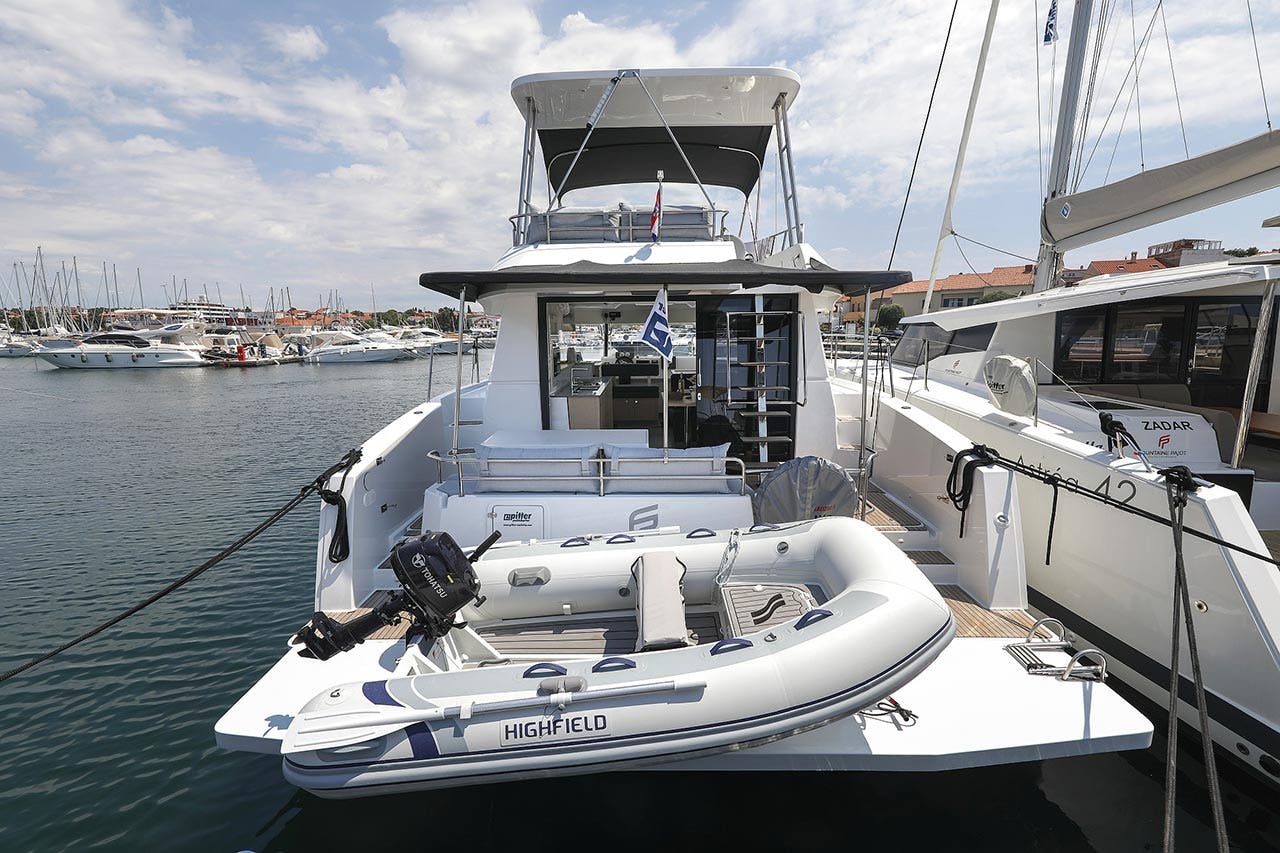 Book Fountaine Pajot MY 37 Power catamaran for bareboat charter in Marina Kornati, Biograd, Zadar region, Croatia with TripYacht!, picture 1