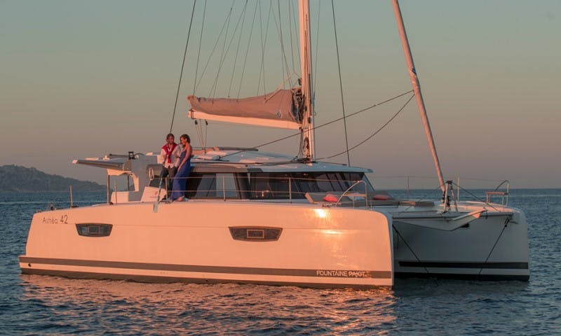 Book Fountaine Pajot Astrea 42 - 4 + 2 cab. Catamaran for bareboat charter in Cote D'Azur, Port Pin Rolland, Provence-Alpes-Côte d'Azur, France with TripYacht!, picture 1